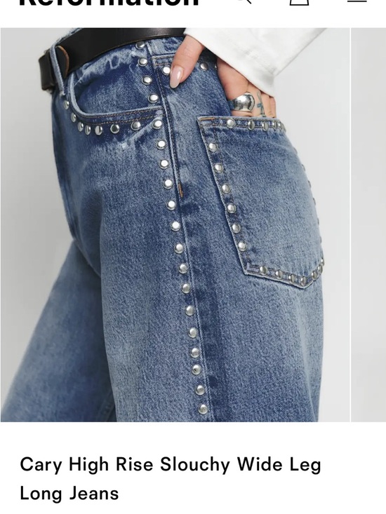 Reformation Denim - Reformation Studded High-Rise Wide Leg Jeans in Light Blue Denim